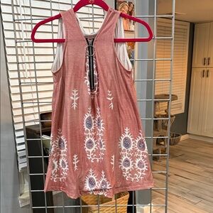 Coral Sleeveless Dress with Floral Pattern